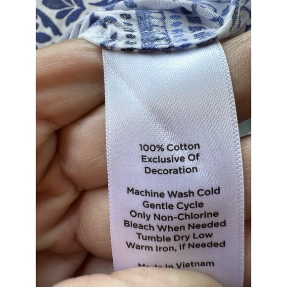 6 for $20 Talbots short-sleeve blue and white floral print top M 100% Cotton - Picture 6 of 6